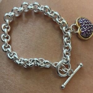 Elegant Silver Bracelet with Purple Heart Charm